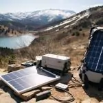 Guide to Choose the Best Solar Power Kits for RV A backpack with a solar panel on top of a mountain, powered by Solar Power Kits for RV. RV Lifestyle Experts