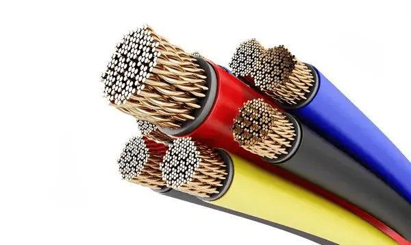 Close-up of multi-colored electrical cables with exposed copper wires at the ends, isolated on a white background. RV Lifestyle Experts